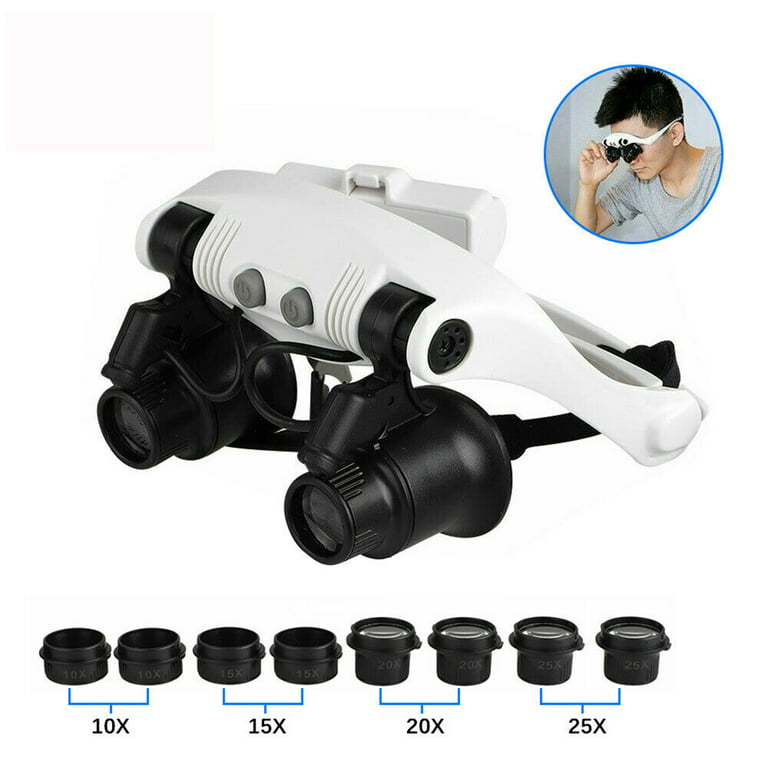 Head Mounted Magnifier With Led Light, Jewelers Loupe Magnifying Glasses  With 8 Interchangeable Lens: 10x/15x/ 20x/25x For Close  Work/electronics/eyel