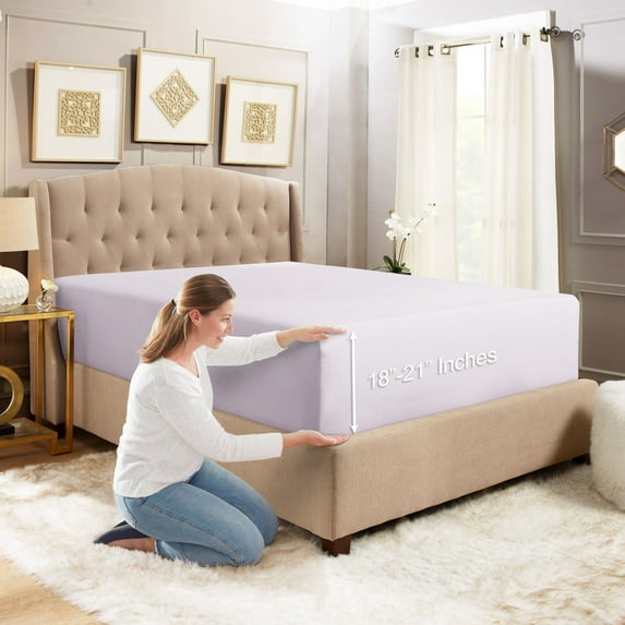 YouLoveIt Home Fitted Sheet 18"-21" Elastic Corner Straps Fitted Sheets Deep Pocket Soft Microfiber, Microfiber Sheets, Stain Resistant, Twin/Full/Queen/King/California King/Twin xl