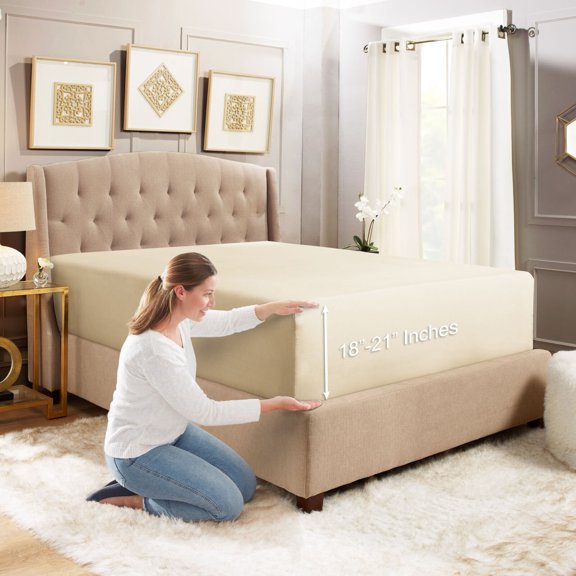YouLoveIt Home Fitted Sheet 18"-21" Elastic Corner Straps Fitted Sheets Deep Pocket Soft Microfiber, Microfiber Sheets, Stain Resistant, Twin/Full/Queen/King/California King/Twin xl
