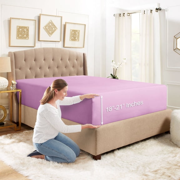 YouLoveIt Home Fitted Sheet 18"-21" Elastic Corner Straps Fitted Sheets Deep Pocket Soft Microfiber, Microfiber Sheets, Stain Resistant, Twin/Full/Queen/King/California King/Twin xl