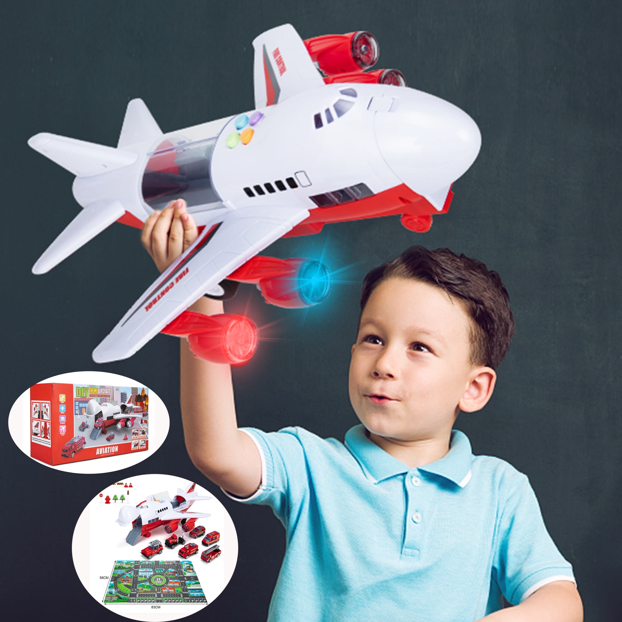 YouLoveIt Kid Plane Car Toys with Transport Cargo Airplane Car & Large