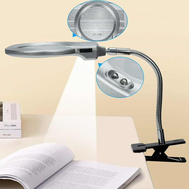 Youloveit LED Magnifying Glass Lamp 2.5x5X Lighted Hands Free Real Glass Lens LED Desk Lamp Magnifier Lamps Magnifier LED Light with Clip and Flexible