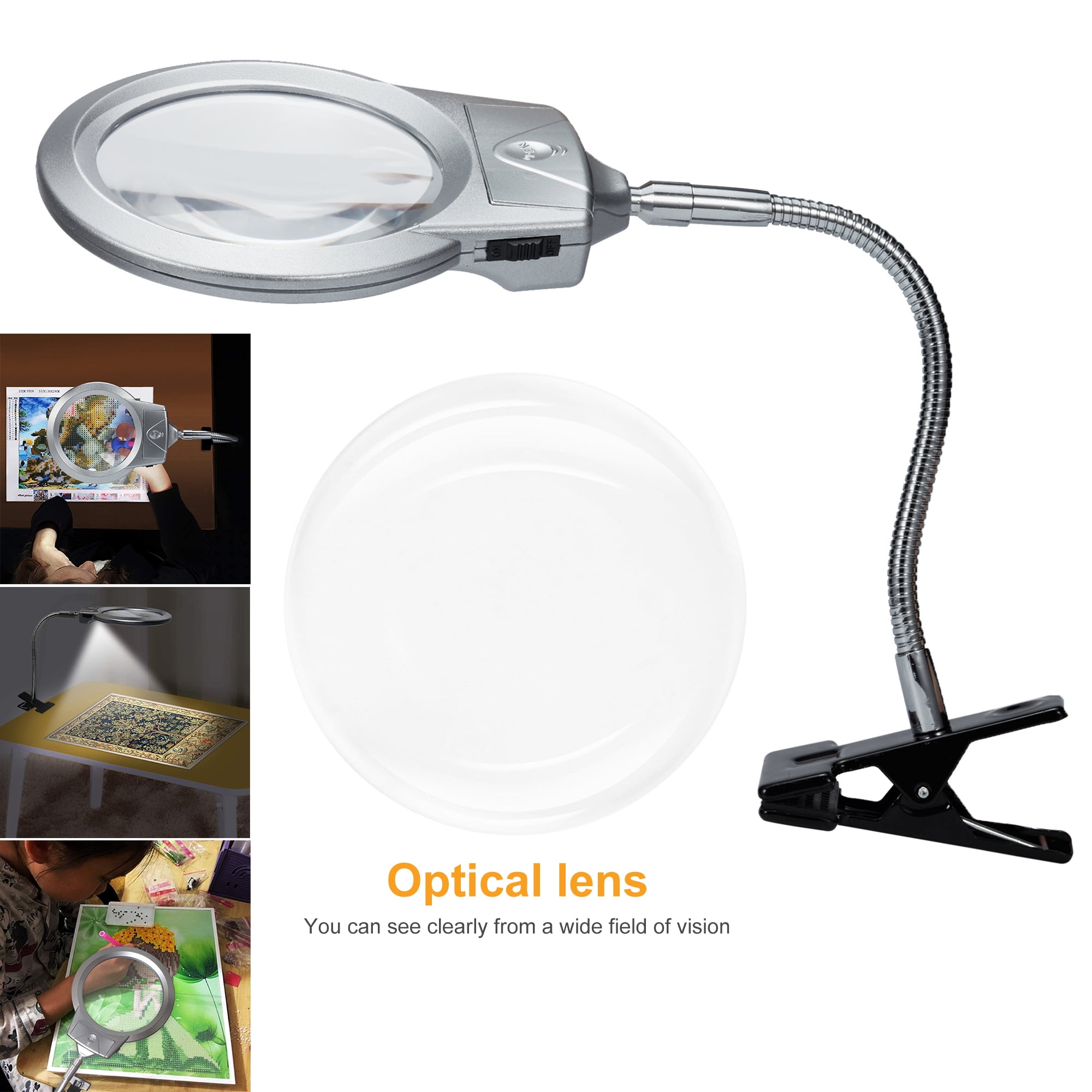 YouLoveIt Magnifying Glass LED Lamp Magnifier LED Light with Clip and Flexible Neck 2.5x5X Clip-on Magnifying Lamp LED Desktop Magnifier Glass