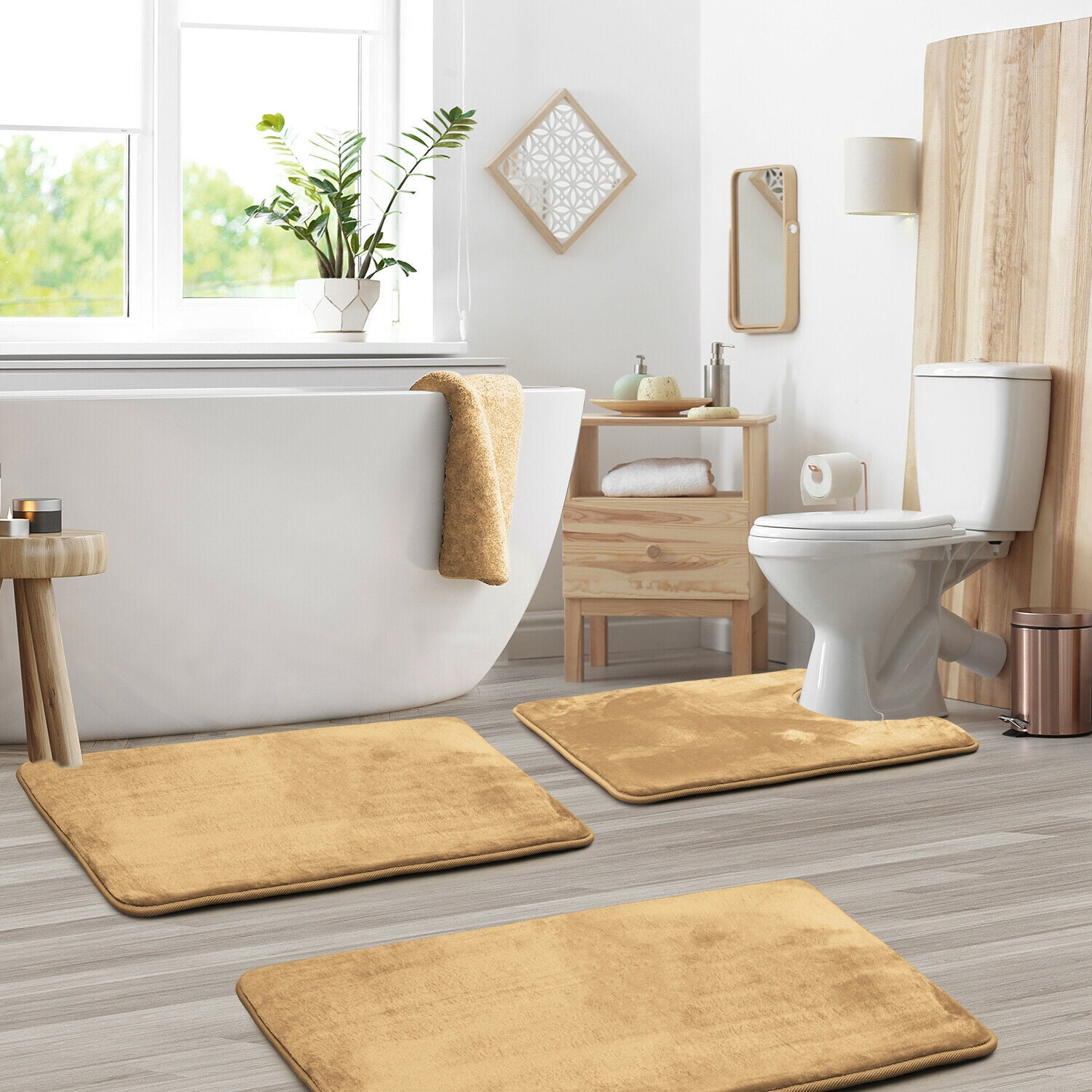 YouLoveIt Memory Foam Bath Mat Non Slip Bath Rug Bathroom Mat Set of 3, Shower Carpet Rug, 3 Piece Soft & Dry Bath Mat Sets for Bathroom Washable Carpets Set