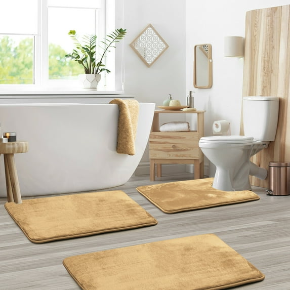YouLoveIt Memory Foam Bath Mat Non Slip Bath Rug Bathroom Mat Set of 3, Shower Carpet Rug, 3 Piece Soft & Dry Bath Mat Sets for Bathroom Washable Carpets Set