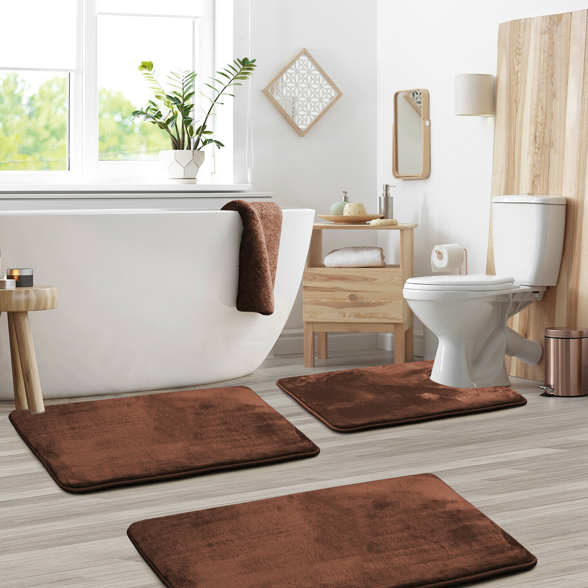 YouLoveIt Memory Foam Bath Mat Non Slip Bath Rug Bathroom Mat Set of 3, Shower Carpet Rug, 3 Piece Soft & Dry Bath Mat Sets for Bathroom Washable Carpets Set