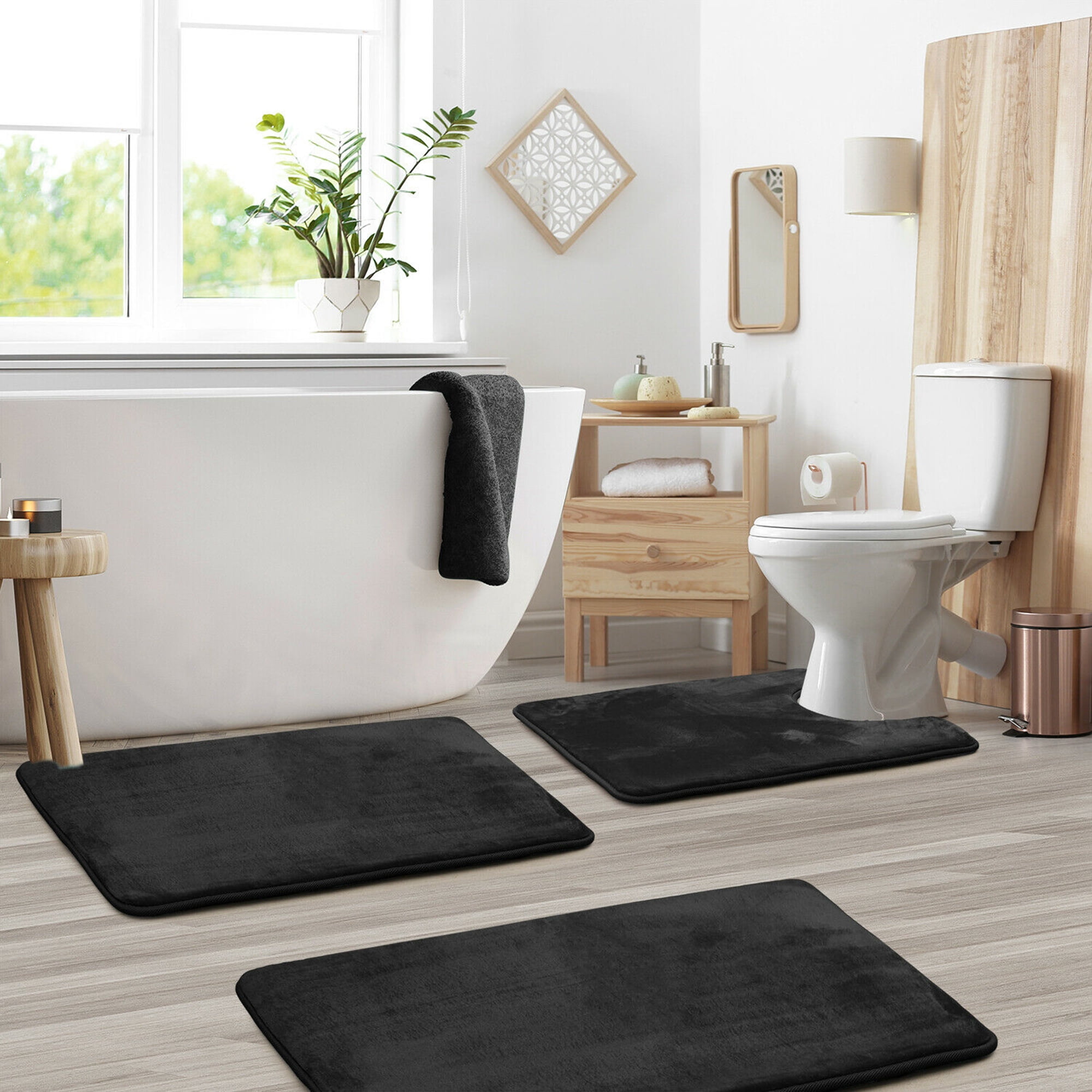 YouLoveIt Memory Foam Bath Mat Non Slip Bath Rug Bathroom Mat Set of 3, Shower Carpet Rug, 3 Piece Soft & Dry Bath Mat Sets for Bathroom Washable Carpets Set