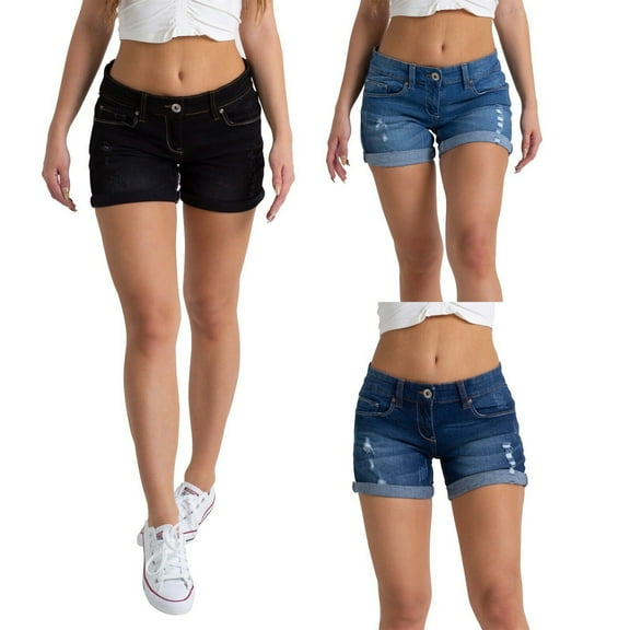 YouLoveIt Mid Rise Stretchy Denim Jeans Shorts Bermuda Denim Half Pants Roll-Up Womens Mid Rise Short Women's Roll-Up Short