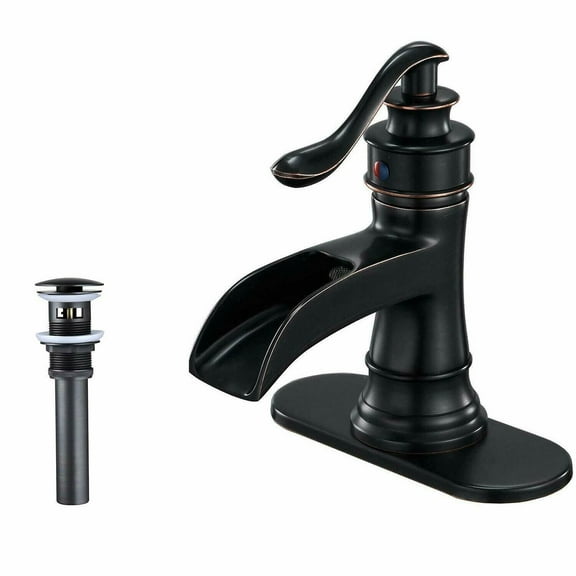 YouLoveIt Oil Rubbed Bronze Bathroom Faucet Single Hole Rustic Vanity Farmhouse Overflow One Handle Bath Faucet Mixer Sink Tap with Drain