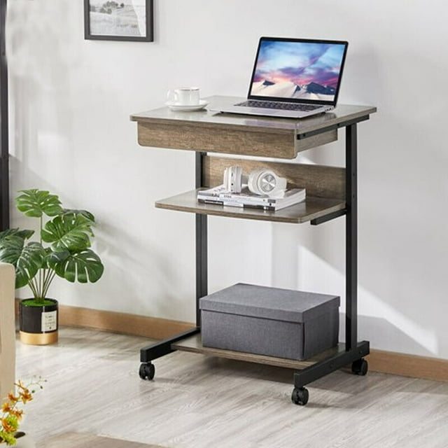 YouLoveIt Rolling Laptop Computer Desk with Storage Drawer, Rolling