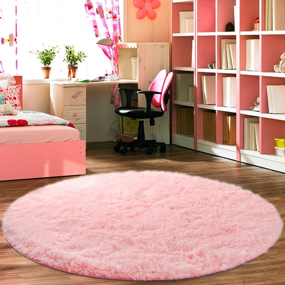 YouLoveIt Round Fluffy Soft Area Rugs for Kids Room Plush Shaggy Carpet Cute Circle Rug for Kids Boys Girls Bedroom Living Room Home Decor Circular Carpet, 4x4ft, 5.3x5.3ft, 6x6ft