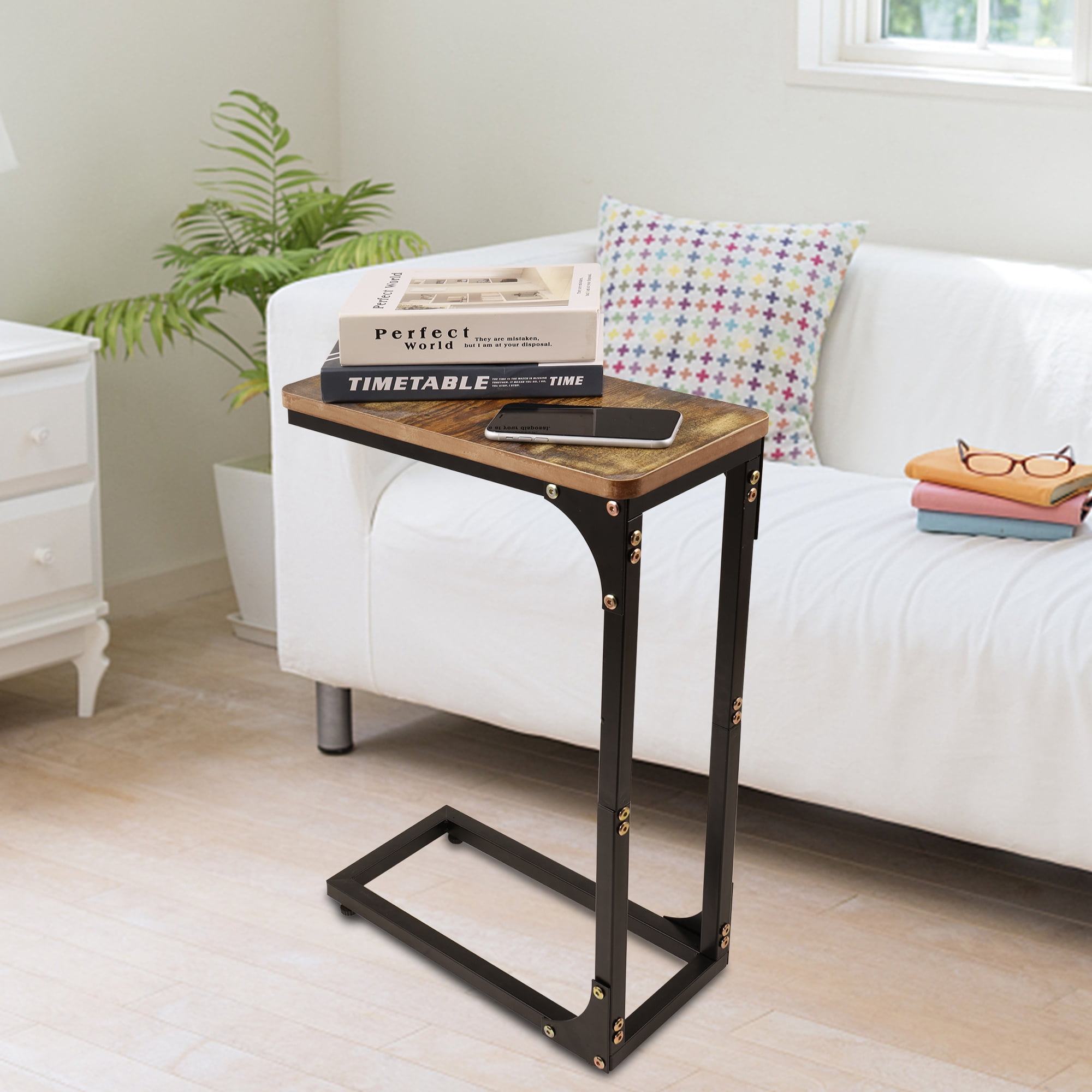 YouLoveIt Small C Shaped End Table TV Tray Table for Sofa, Couch Table