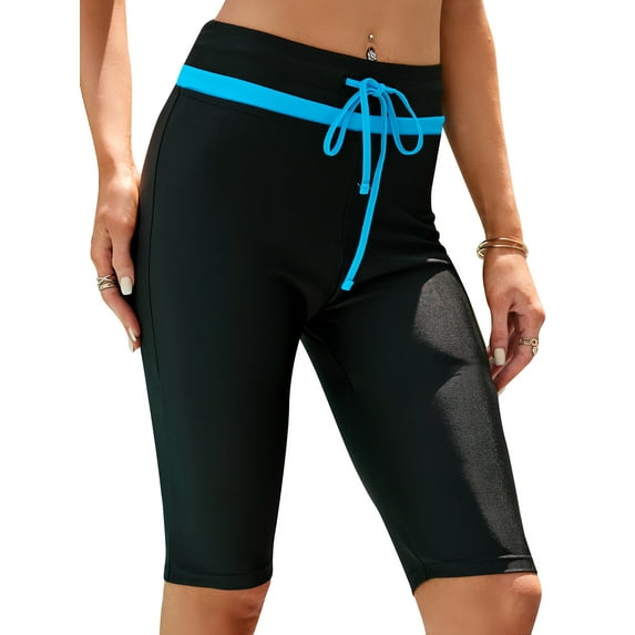 YouLoveIt Swim Pants for Women High Waisted Long Swim Shorts Knee Length Pants High Waist Swimsuit Bike Sport Swim Bottoms Pants Surfing Tights with Drawstring Plus Size