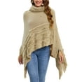 thumbnail image 1 of YouLoveIt Turtleneck Poncho Sweater for Women Soft Shawls Capes Irregular Hem Fringed Striped Pullover Wrap Coats Sweater Knit Tops with Pearl, 1 of 8