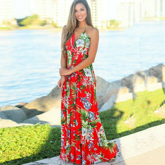 YouLoveIt Women Summer Vintage Boho Long Maxi Dress Sleeveless Evening Party Beach Sundress Plus Size Sundresses Floral Print Party Dress