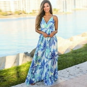 YouLoveIt Women Boho Maxi Dress Floral Dress Beach Flowy Embroidery Long Dress Summer Spaghetti Straps Floral Maxi Dress