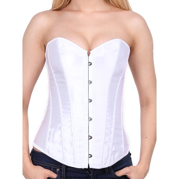 YouLoveIt Women Corsets Waist Cincher Shaper Plus Size Satin Overbust Bustier Lingerie Corset Top Waist Training Bustier 12 Plastic Boned Corset