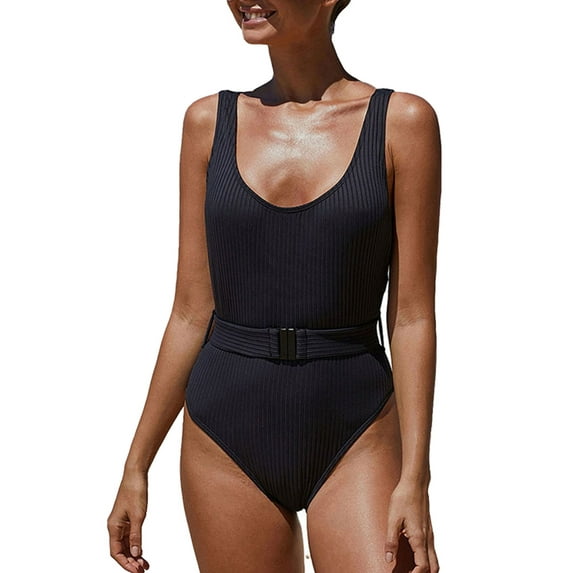 YouLoveIt Women One-Piece Swimwear Beachwear Bikini Bathing SuitDeep-U Padded Bra Swimwear Bikini Training Swimwear with Waistband Belt