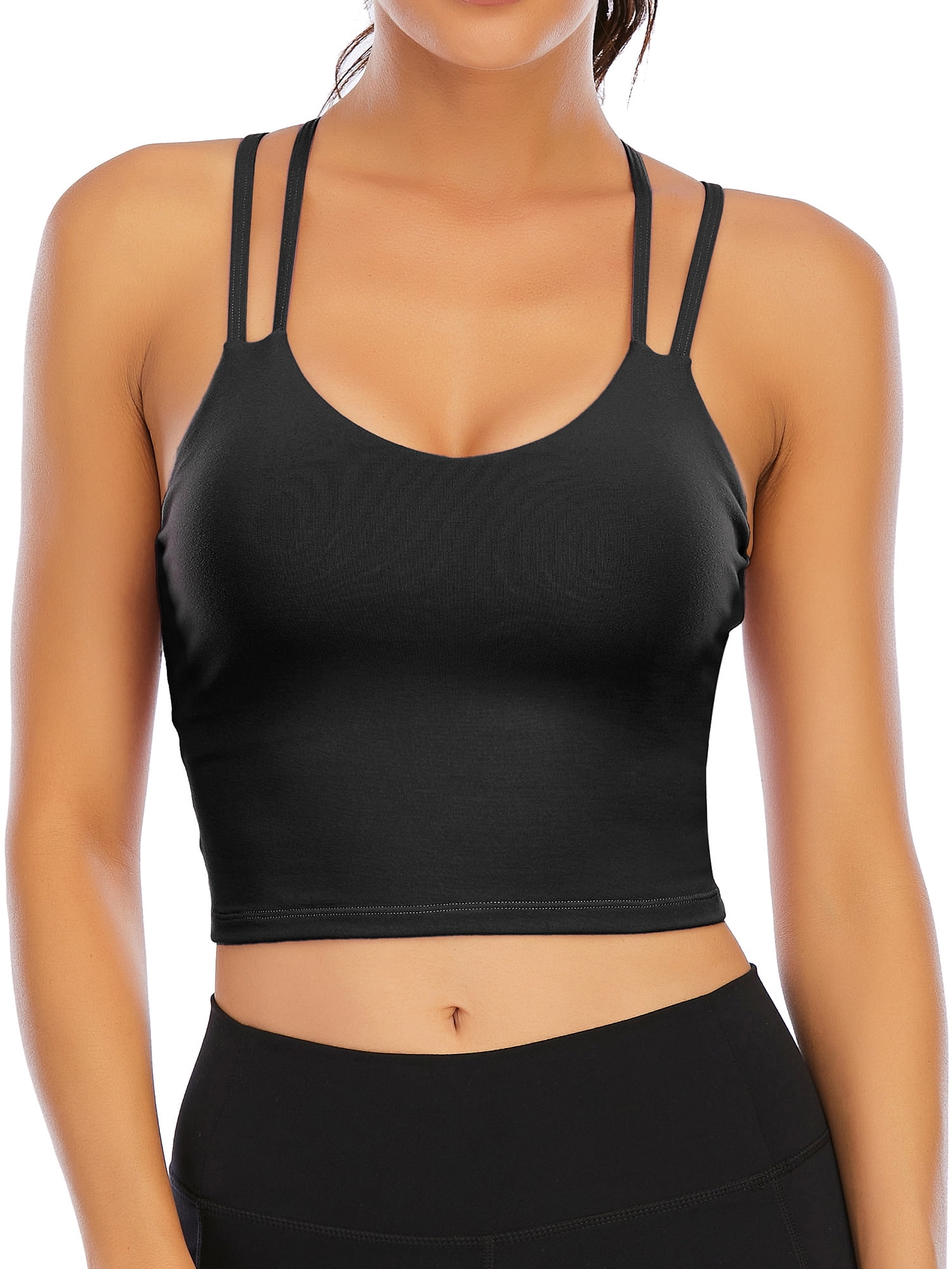 Buy Youloveit Sports Bras for Women Padded Longline Yoga Cami Crop Tank  Tops with Built-in Bra(S,White) at