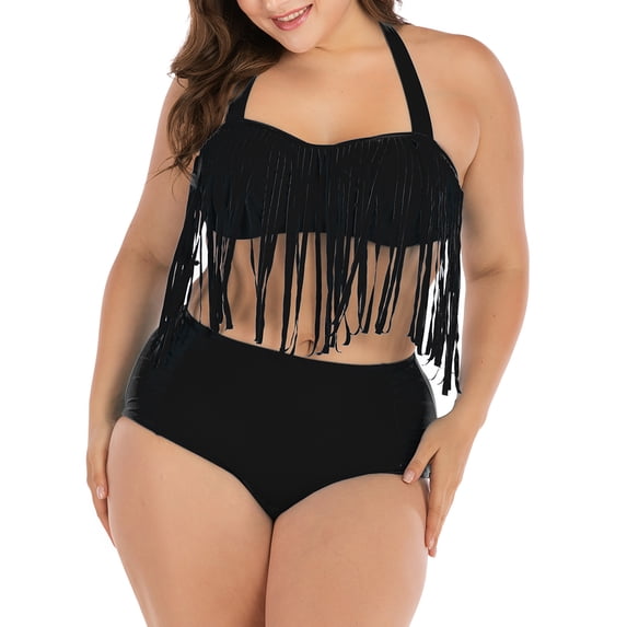 YouLoveIt Women Plus Size Two-Piece High Waist Bikini Set Swimsuit Swimwear Summer Swimwear Crop Top Swimming Bathing Suit Plus Size Swimdress