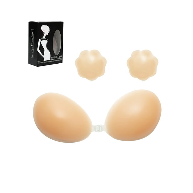 YouLoveIt Women Push Up Strapless Backless Bra Push Up Invisible Silicone Bras Strapless Invisible Bra Push up Silicone Bra with Nipple Cover