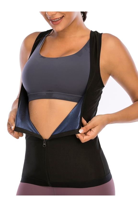 Women Sauna Sweat Shirts Waist Trainer Vest Slimming Waist Cincher Workout Shapewear Weight Loss Hot Sweat Sauna Vest Sauna Tank Top Shapewear Zipper Vest