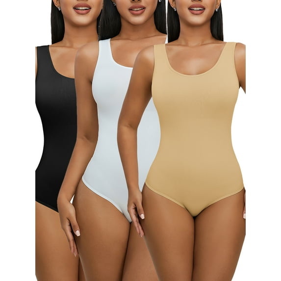 YouLoveIt Women Shapewear Bodysuits One-piece Slimming Body Shaper Corset Slimming Body Suits Shaper Jumpsuit Sleeveless Slim Fit Tank Tops Bodysuits U Neck Body Suit, 1/3 pcs