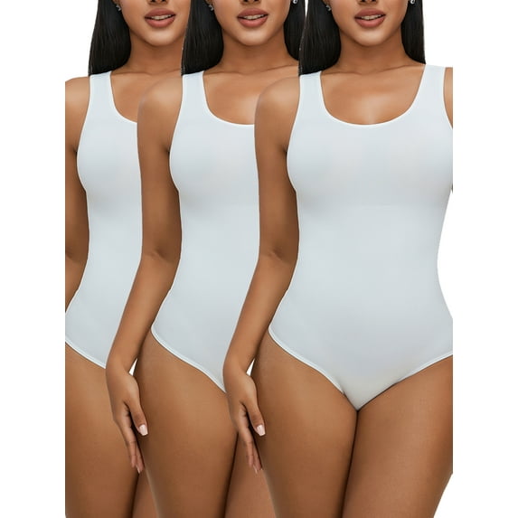 YouLoveIt Women Shapewear Bodysuits One-piece Slimming Body Shaper Corset Slimming Body Suits Shaper Jumpsuit Sleeveless Slim Fit Tank Tops Bodysuits U Neck Body Suit, 1/3 pcs