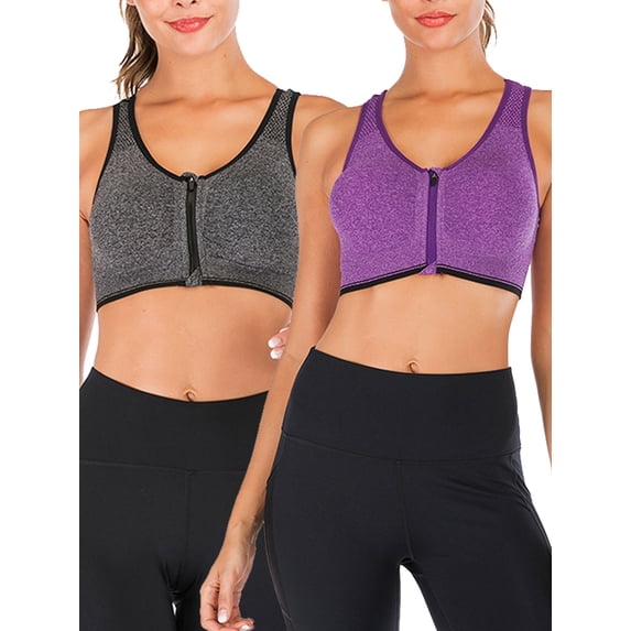 YouLoveIt Women Sport Bras Front Zipper Closure Stretch Tank Top Racerback Padded Bra Zipper Running Workout Fitness Yoga Bras