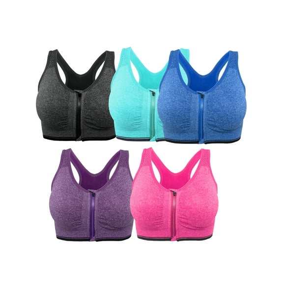 YouLoveIt Women Sport Bras Front Zipper Closure Stretch Tank Top Racerback Padded Bra Zipper Running Workout Fitness Yoga Bras