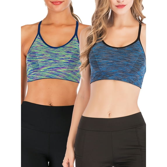 YouLoveIt Women Sports Bra, 2 pack Women Ladies Sports Bra Crop Tops Sexy Beauty Back Sports Bra Workout Sports Bras Cross Back Padded Sports Bras Yoga Bra with Removable Cups