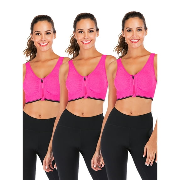 YouLoveIt Women Sports Bra, 3 pack Zipfront Padded Cups Comfort Sports Bra Zip Front Mesh Racerback Sports Bra  Active Gym Yoga Workout Sports Bras