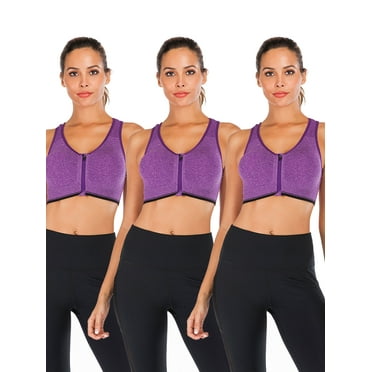 YouLoveIt Women Sports Bra, 3 pack Zipfront Padded Cups Comfort Sports Bra Zip Front Mesh Racerback Sports Bra  Active Gym Yoga Workout Sports Bras
