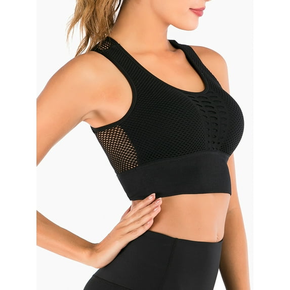 YouLoveIt Women Sports Bra Yoga Bra Top Fitness Activewear Sexy Hollow Back Running Crop Tops Mesh Workout Bras Padded Cups Sports Bra Fitness Yoga Bra