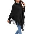 thumbnail image 1 of YouLoveIt Women Turtleneck Asymmetrical Tassel Knitted Sweater Pullover Jumper Casual Poncho Shawl Coat Outwear Ladies Loose Cloak Knitwear Pullover Wrap Coats Tops, 1 of 8