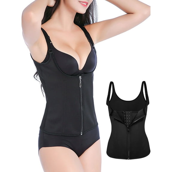 YouLoveIt Women Underbust Waist Trainer Shapewear Weight Loss Tank Top Corset Busiter Workout Body Shaper Tummy Fat Burner Shapewear Vest with Zip & Hook
