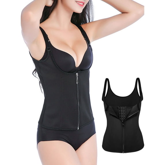 YouLoveIt Women Underbust Waist Trainer Shapewear Weight Loss Tank Top Corset Busiter Workout Body Shaper Tummy Fat Burner Shapewear Vest with Zip & Hook