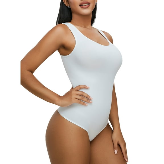 YouLoveIt Women's Bodysuit Shapewear Ribbed Bodysuit Seamless Sleeveless Square Neck Tank Top Shapewear Backless Bodysuit Tops Body Shaper One Piece Lingerie Shapewear Corset