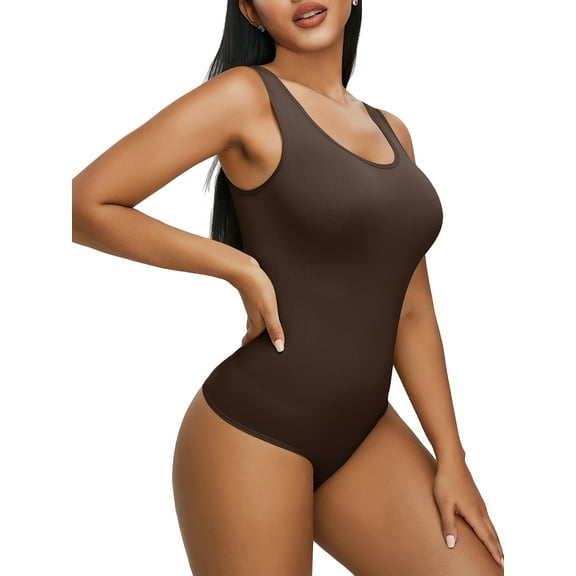 YouLoveIt Women's Bodysuit Shapewear Ribbed Bodysuit Seamless Sleeveless Square Neck Tank Top Shapewear Backless Bodysuit Tops Body Shaper One Piece Lingerie Shapewear Corset