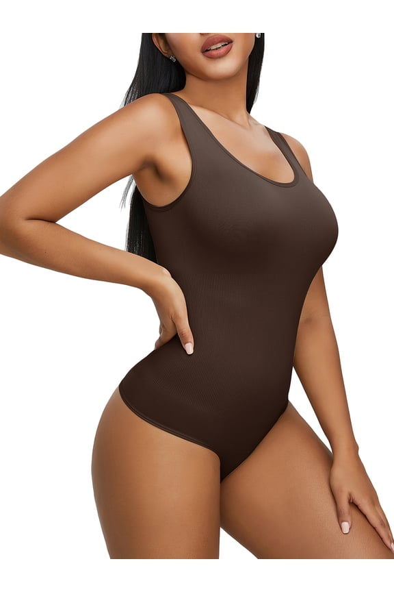 Women's Bodysuit Shapewear Ribbed Bodysuit Seamless Sleeveless Square Neck Tank Top Shapewear Backless Bodysuit Tops Body Shaper One Piece Lingerie Shapewear Corset