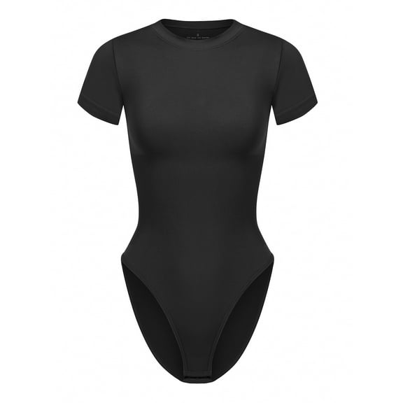 YouLoveIt Waist Trainer Bodysuit for Women Tummy Control Shapewear Ribbed One Piece Round Neck Short Sleeve Bodysuit Tops Bodysuit