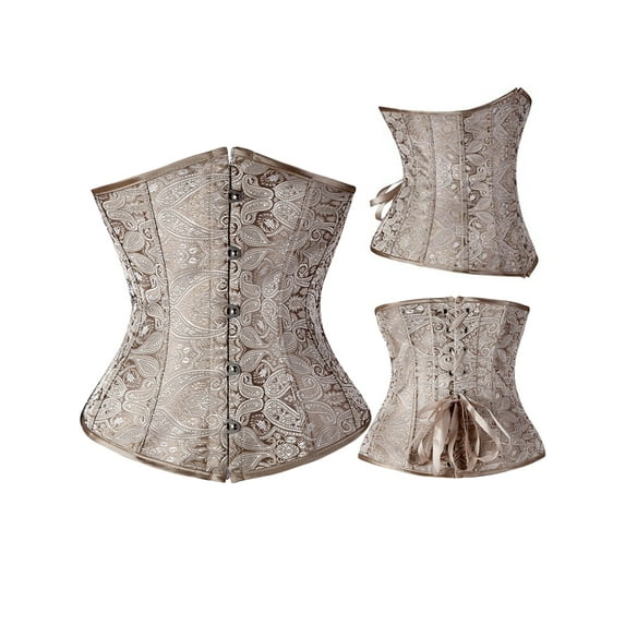 YouLoveIt Women's Corset Vintage Jacquard Pattern Lace Up Boned Brocade Waist Cincher Corset Shapewear