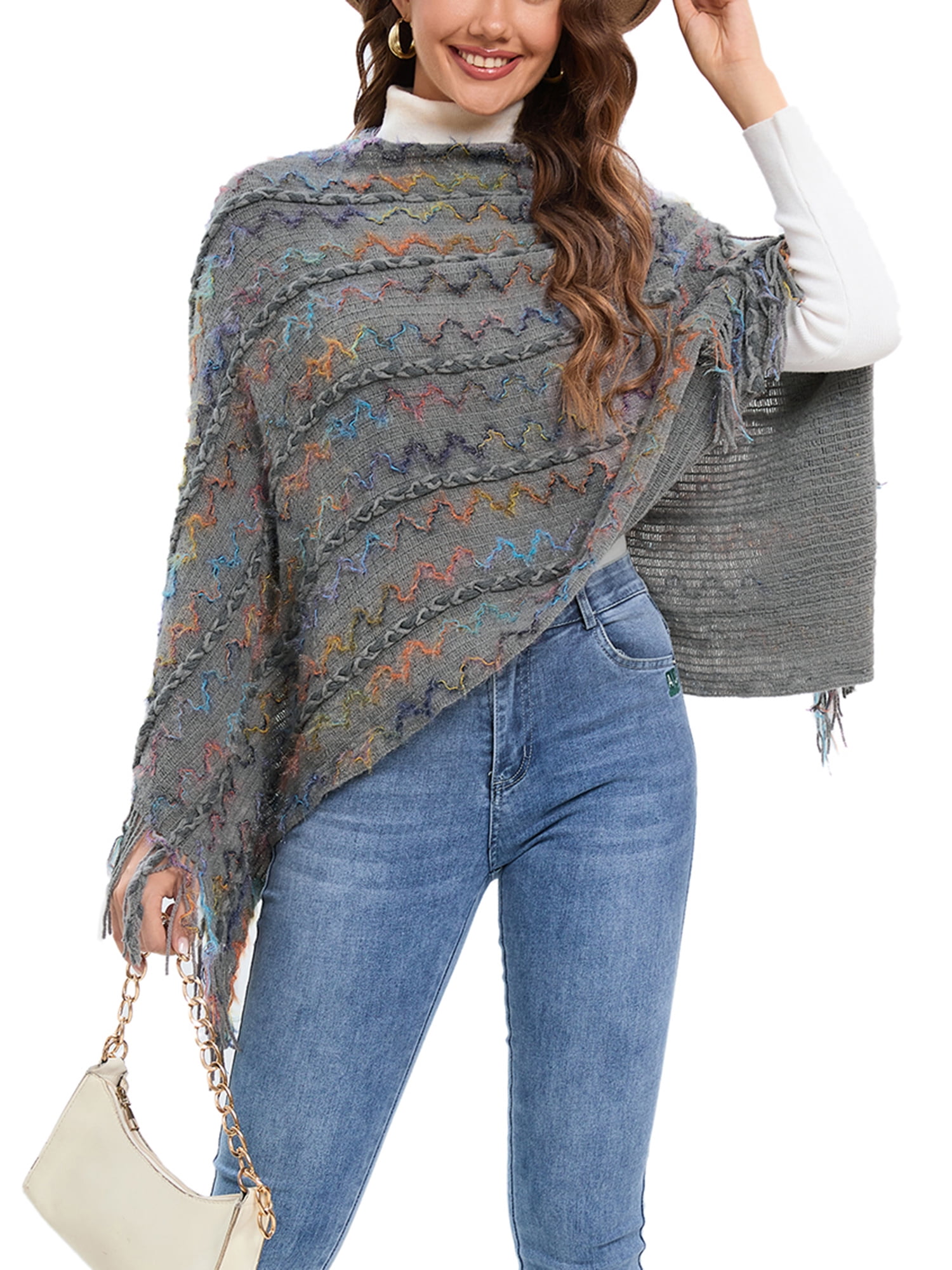 YouLoveIt Women's Knitted Shawl Poncho Women's Poncho Sweater V