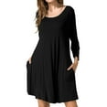 thumbnail image 1 of YouLoveIt Women's Long Sleeve T Shirt Dresses Knee Length Casual Swing Dress Plain Simple Women Mini Dress, Black/Green Color, 1 of 8