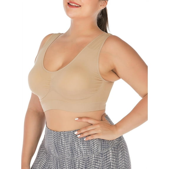 YouLoveIt Women's Plus Size Sports Bra Comfy Stretch Sport Bra Push Up Active Yoga Bras Workout Gym Activewear Removable Pads Large Bra Sports Bra Wirefree Bra