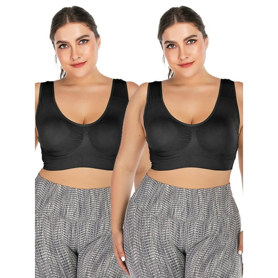 YouLoveIt Women's Plus Size Sports Bra Comfy Stretch Sport Bra Push Up Active Yoga Bras Workout Gym Activewear Removable Pads Large Bra Sports Bra Wirefree Bra