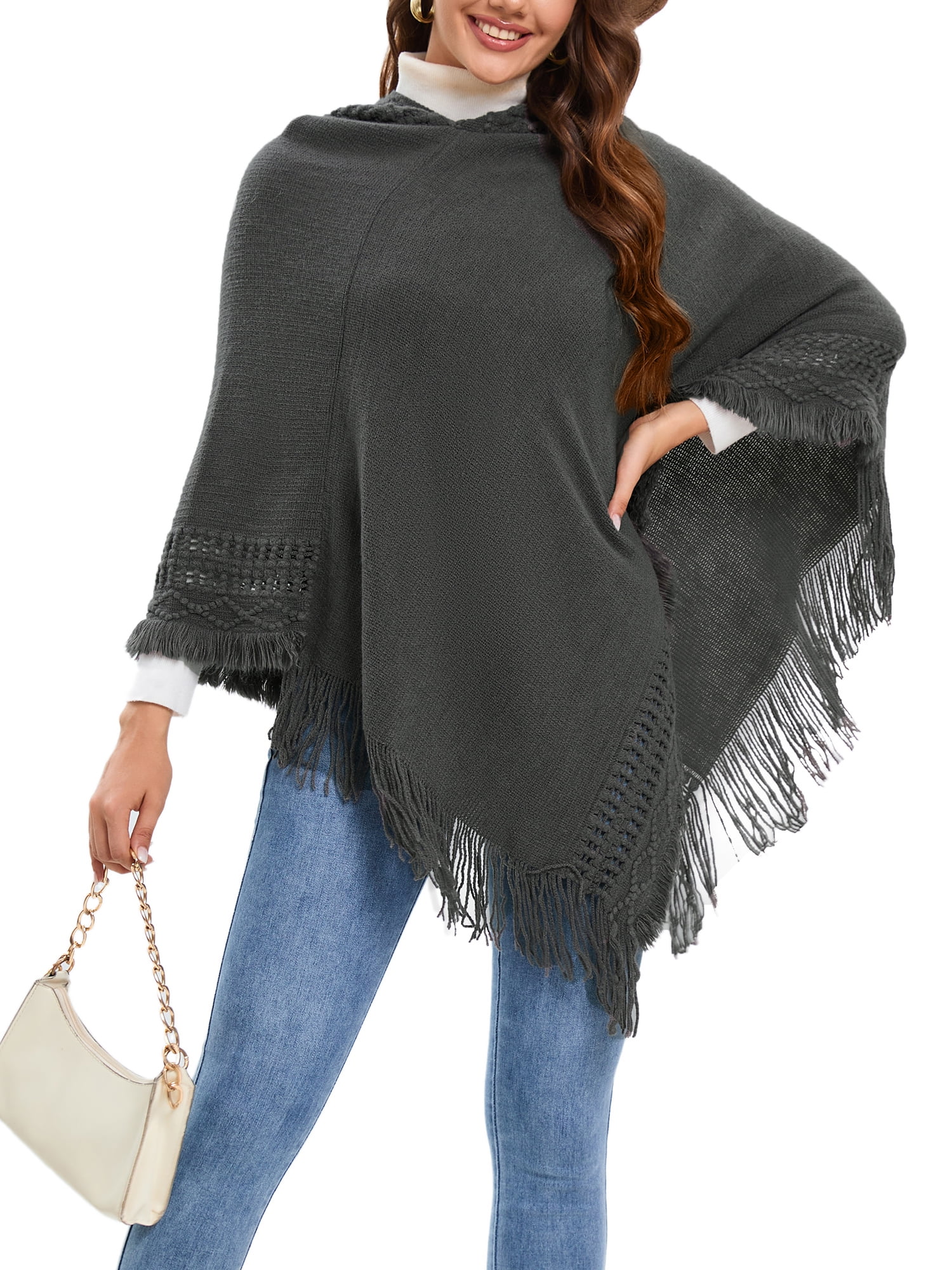 YouLoveIt Women's Poncho Sweater Shawls Capes Irregular Hem Soild Color
