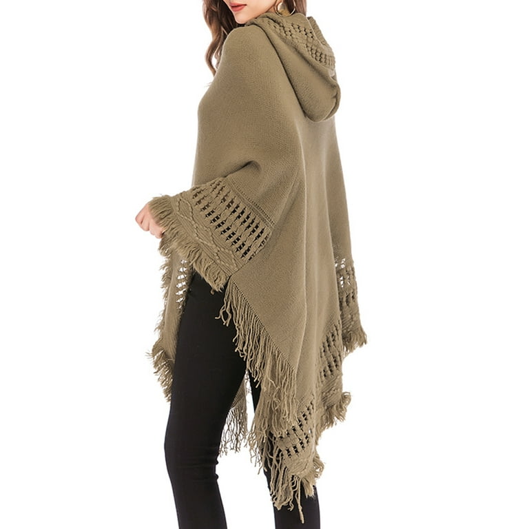 YouLoveIt Women s Poncho Sweater Shawls Capes Irregular Hem Soild Color Pullover Wrap Coats Tops Women Poncho Cape Sweater Knitwear Regular Size