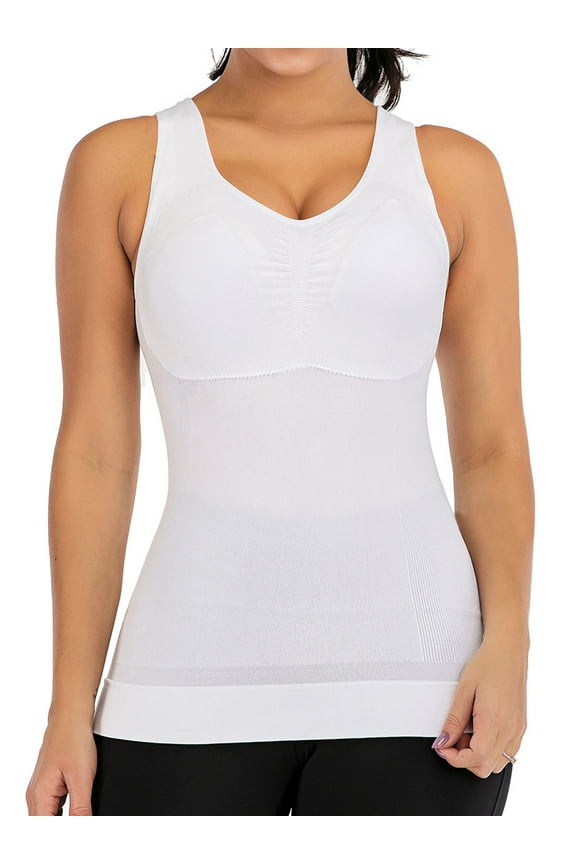 Women's Slimming Tank Tops Waist Trainer Shapewear Tummy Control Body Shaper Tops Seamless Body Shaper Vest with Removable Pads