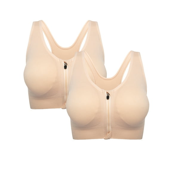 YouLoveIt Women's Sports Bra, 2 pack Front Zipper Closure Sports Bra Racerback Workout Bras, Removable Pad Tank Top Yoga Sports Bra Zip Front Sports Bra